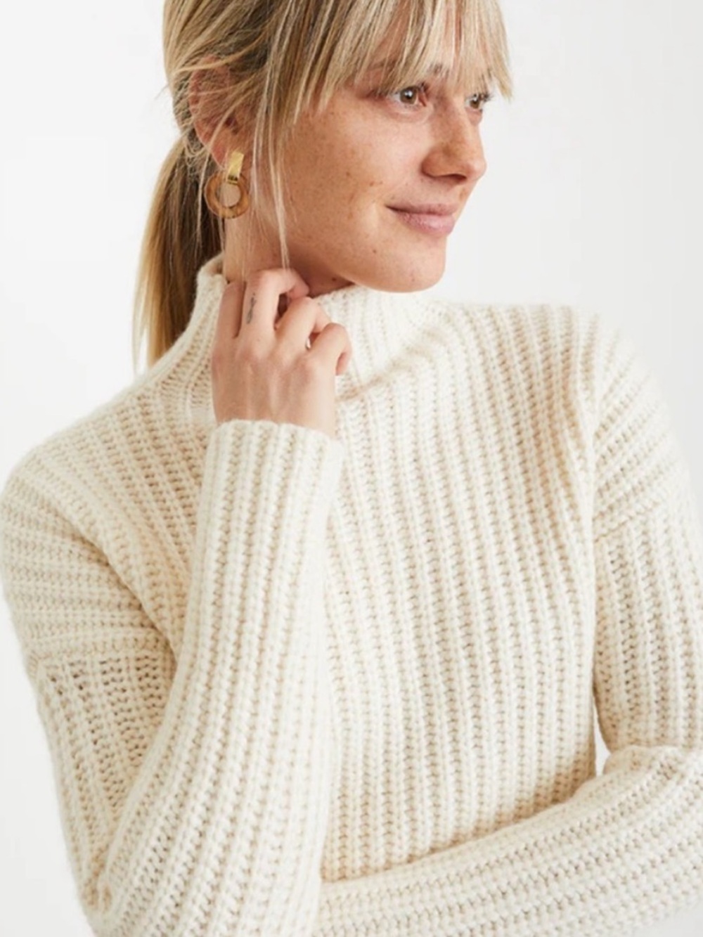 Marine Layer Brandie Funnel Neck Sweater Cream Soft Alpaca Wool Blend